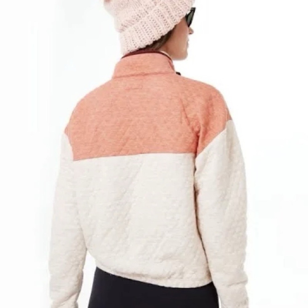 Marine Layer Corbet Pullover Tan Colorblock Quilted 1/4 Zip Peach Maroon Small - Picture 2 of 9